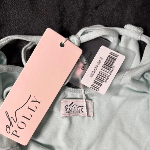 Oh Polly Mint-Green Bodycon Maxi Dress • Lace-Up Bust, Square Neck Sz US 10 - Picture 2 of 11